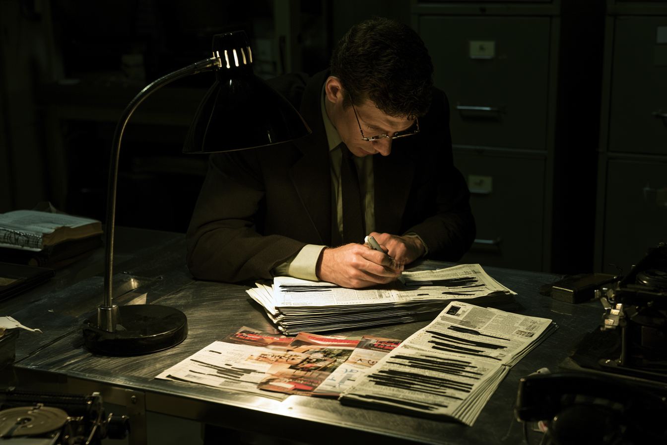 A clerk redacting documents